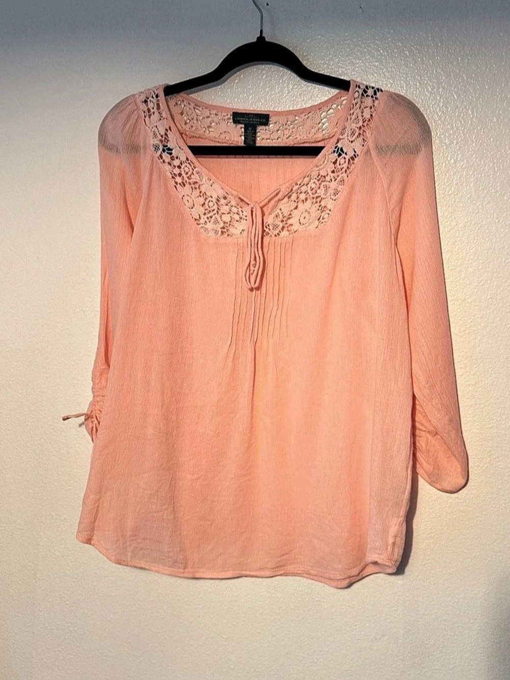 Lauren Jeans Co. Lace-Trim Blouse in Pink Size Medium